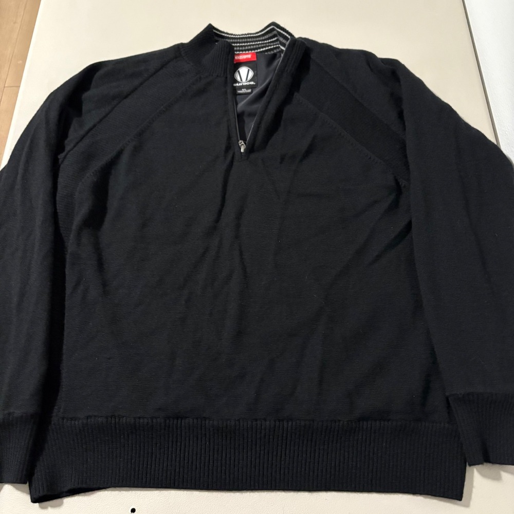 Sunice Windstopper Mens L 1/4‎ Zip Golf Sweater Black 100% Wool Lined Pullover